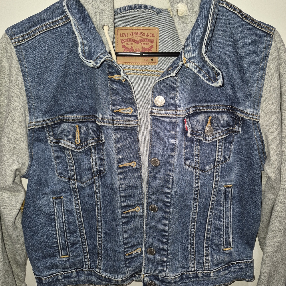 Levi's Blue Denim Jacket with Light Gray Hood